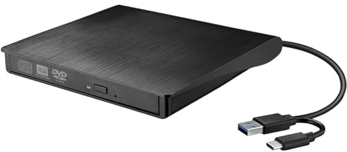 GUOM Type-C USB 3.0 External CD DVD Drive, Portable Slim CD DVD Player Burner Writer Rewriter Optical Drive for Laptop Desktop Mac PC Windows 7 8 10 11 XP Mac OS, 8x Read/Write Speed