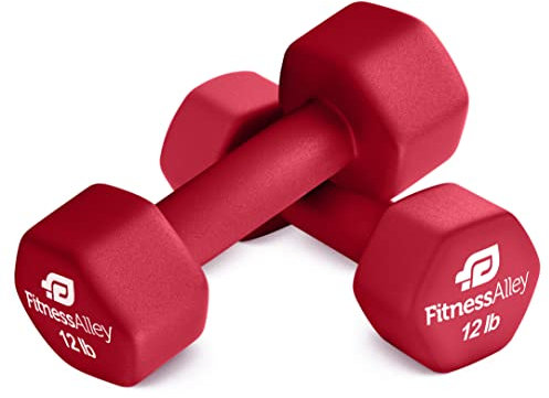 Fitness Alley 5,4 kg Neopren Kurzhantel-Set beschichtet für rutschfesten Griff – Hex Hanteln Gewichte Set Handgewichte Paar Hand mit zwei Hanteln, Rot