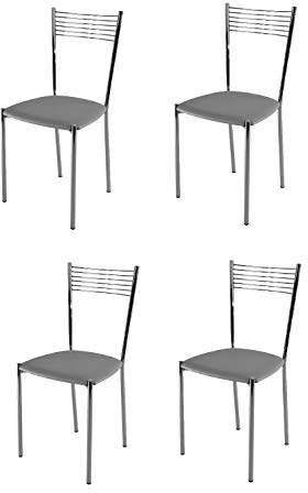 t m c s Tommychairs - 4er Set Moderne Stühle Elegance für Küche und Esszimmer – Robustes Gestell aus verchromtem Stahl, gepolsterte Sitzfläche mit Kunstleder in der Farbe Hellgrau bezogen