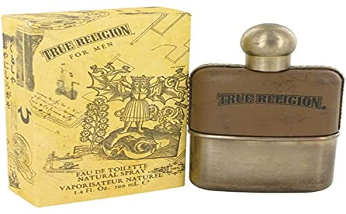 True Religion by for Men. Eau De Toilette Spray - 100 ml / 3.4 Fl Oz - woody fougere - mandarin, ozone, aqua, cardamom, violet leaf, spice, lavender, oakmoss, coumarin, cedarwood