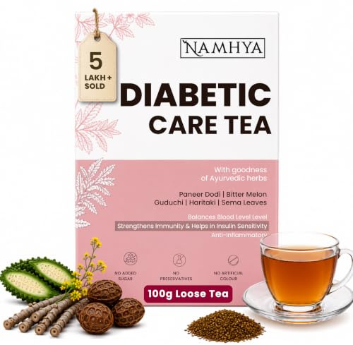 Namhya Tè per la cura del diabete con Super Herb Paneer DODI e altre erbe ayurvediche, melone amaro, Guduchi, Haritaki ecc. per regolare i livelli di zucchero nel sangue, 3,53 once (100 grammi)