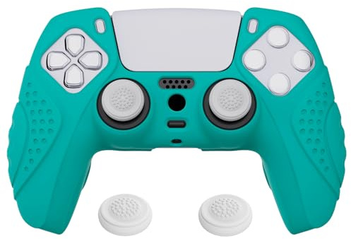 eXtremeRate PlayVital Funda de Silicona para ps5 Mando | Carcasa Protectora, Tacto Suave, Agarre Antideslizante, 2 Tapas para Joystick, Edición Guardian, Aqua Verde