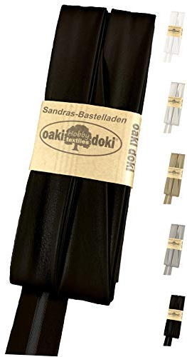 Sandras-Bastelladen Schrägband/Einfassband Veganes Leder/Kunstleder gefalzt 3m x 20mm 069-Schwarz