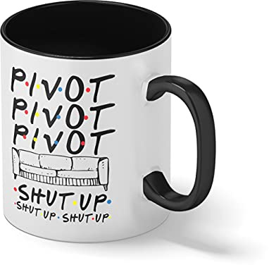 Friends Sitcom Series Sofa Pivot Shut Up Blanc tasse de café avec jante noire et poignée Mug