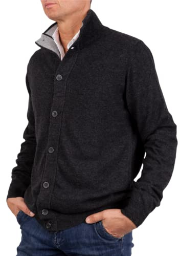 Marenza cárdigan para Hombre con Botones en Mezcla de Cachemira y Seda, Made in Italy, Antracita, XL