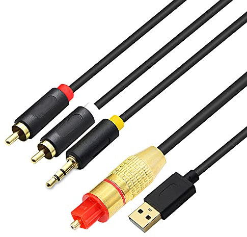 GINTOOYUN USB Koaxial Digital Analog Audio Kabel, AUX SPDIF Digital Koaxial auf 3,5 mm + 2 RCA Jack Converter Digital Audio Kabel für TV, PS4, Blu-Ray Player, Multimedia Lautsprecher, 1.5 Meters