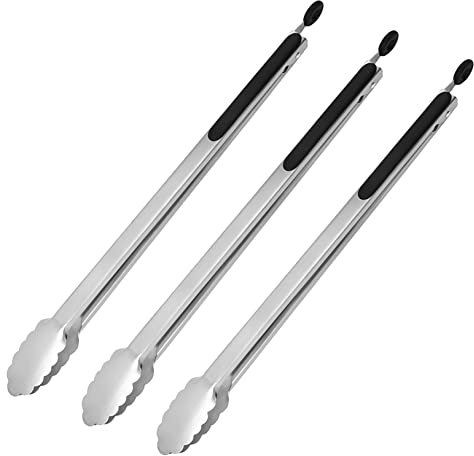 UPTALY 3 pinzas extra largas para parrilla (45 cm), pinzas para barbacoa de acero inoxidable con mango largo, pinzas para alimentos de gran tamaño, pinzas para carne espesa, pinzas para cocinar