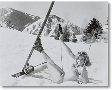 TSHAOSHUNHT Mädchen liegen im Schnee Gemälde Wandkunst Leinwand schwarz weiß Vintage Ski Foto Winter Skifahren Dekor Poster 70 x 100 cm x 1 Stück rahmenlos