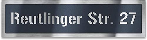 Metzler Hausnummernschild - Straßenschild - rostfreier V2A Edelstahl - Straßenname - modernes Design - massiv & wetterfest - Wunschtext - Steckdübel (Anthrazit)