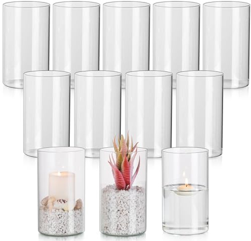 Glasseam Glaszylinder für Kerzen Windlicht Glas: 12er Set Kerzengläser Windlichter für Tischdeko Klar Kerzenglas Kerzenhalter Stumpenkerzen Vasen für Hochzeit Wohnzimmer Dekoration