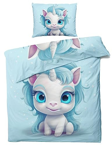 ZDABAOEC Einhorn Bettwäsche 135x200 Kinder Mädchen, Weiche Microfaser Kinderbettwäsche 2er Set - 1 Bettbezug + 1 Kissenbezug 80x80, mit Reißverschluss, Wende Motiv