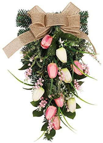 belupai - Tulipanes Rosas de 22.0 In en Forma de Lágrima, Diseño Floral Decorativo con Flores de Lirio del Valle Y Hojas Verdes, Tulipanes de Primavera Y Verano para Decoración de(Multicolor)