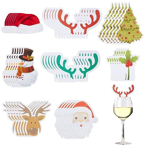 SUNNYCLUE 80Pcs Christmas Drink Tags Paper Wine Tags Wine Glass Charms Xmas Tree Santa Claus Wine Glass Identifiers Drink Marker Tags for Gathering Wedding Holiday Party Favor Drinks Decor Supplies