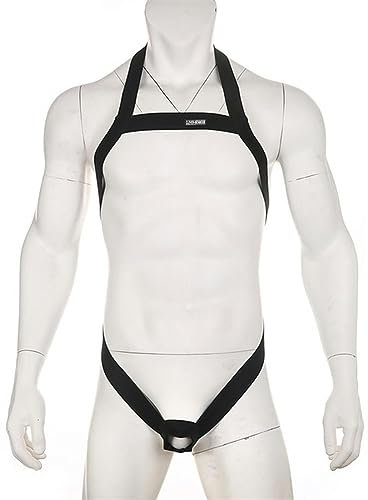 AYAZER Herren Neckholder-Geschirr, elastisches Kostüm, ausgehöhlter Brustgurt, Body, Dessous mit Penisring, Schwarz, Einheitsgröße