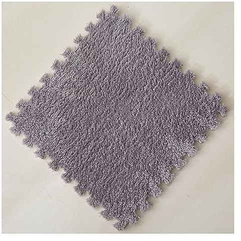 12-teilige Ineinandergreifende Bodenmatte Aus Verdicktem Plüschschaum, Flauschige Quadratische Teppichfliesen, rutschfeste Puzzle-Teppich-Spielmatte (12x12)(Color:Hellgrau)