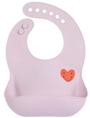LÄSSIG Bavaglini in silicone per bambini con vaschetta di raccolta lavabile in lavastoviglie/Silicone Bib Happy Rascals Heart lavender