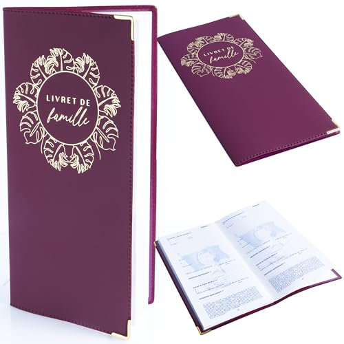 Protege Livret de Famille-étui Protection Carnet Fabrication Française-Impression Dorée PVC Gomme Expansé Poches Transparentes Cristal Ref 120 microns-Cadeau Pochette-Format Standard 104 mm x 215 mm