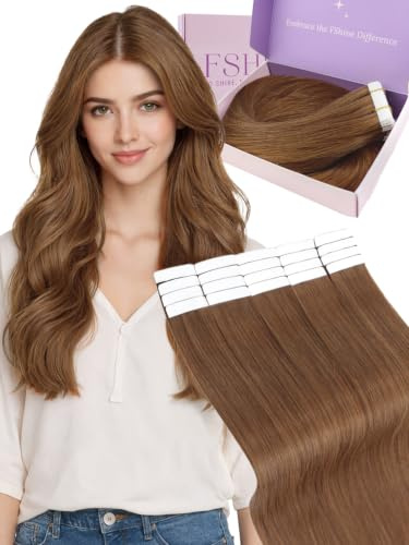 Fshine Tape Hair Extensions 50g 14 Inch Dark Auburn Human Hair Extensions | Natural Blending, Tape Extensions, Beginner Friendly, Reusable Tape, Strong Adhesive System, for Business Meetings, Lays Flat