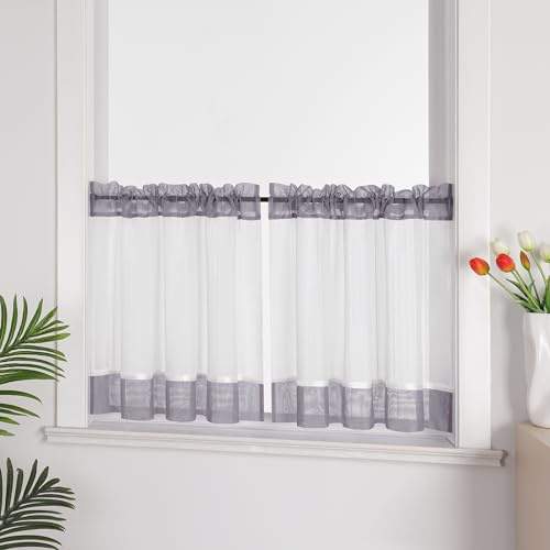 Joyswahl Leinenoptik Scheibengardine im Landhausstil »Jasmin« Cáfe Gardinen Transparent Kurz Küchengardinen Bistrogardinen Wohnzimmer Grau HxB 90x110cm 1 Stück