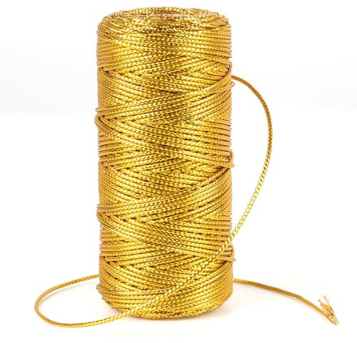 ZDNT Kordel Gold Metallic Kordel Metallic Kordel Gold Kordel Craft Cord Metallisch Lametta Schnur Goldfaden Zum Basteln 100M Goldschnur 1.5 mm Breit für Geschenkpapier Dekoration Kunsthandwerk DIY