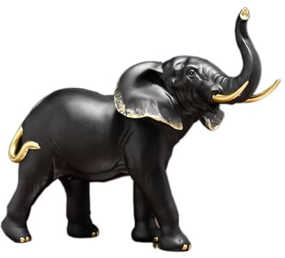BURLOE Elefanten Deko, Skulptur Elefant Statue Dekoration Für Schlafzimmer Fensterbank Wohnzimmer Wohnungs Büro Weinschrank Harz Heimdekoration Geschenk,Schwarz