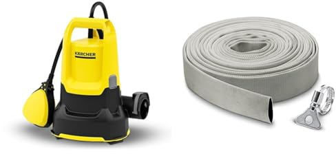Kärcher SP 9.000 Flat flachsaugende Tauchpumpe, Fördermenge: 9.000 l/h & Gewebeschlauchset 1, 1/4 Zoll (10 m) mit flexiblem Gewebeschlauch