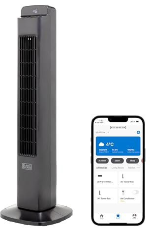 BLACK+DECKER BXFT50008GB 36” Smart Digital Tower Fan, 5 Speed Settings, 3 Modes, HOME APP, Weekly Timer, 45W, Black