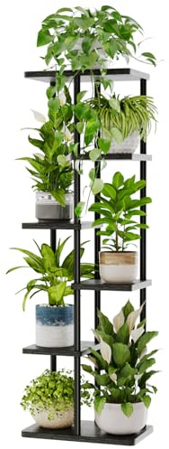 Bamworld 6 Tier Plant Stands Indoor, Corner Shelf Tall Plant Stand for Multiple Indoor Plants, Metal Tiered Display Stand for Living Room Balcony Garden Patio, Black | Tiered indoor shelf displays multiple plants in living rooms, bedrooms, balconies, patios, or gardens.