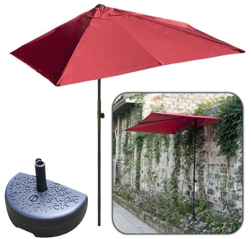 DSKJHI Sonnenschirm Balkonschirm - Sonnenschutz Halb Rechteckig 200 x 100 cm / 250x130cm mit Schirmständer Halbschirm Klein Platzsparend (Farbe : Rot, Größe : 250x130cm(with Base))