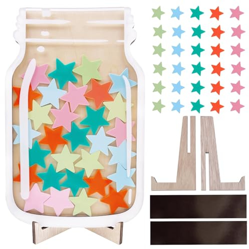 ONECK Bocal de Récompense avec 30 Étoiles pour Enfants, Pot de Récompense en Bois pour Routine Quotidienne, Tableau de Comportement pour Apprentissage de la Propreté pour Tâches