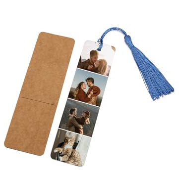 PiercingJak Personalisiert Lesezeichen mit Foto Gravur Blaue Quasten Metall Buchzeichen Bookmark Buch Zubehör Geschenke für Freunde Partner Familie Lehrer Kollegen Lehrer Schüler