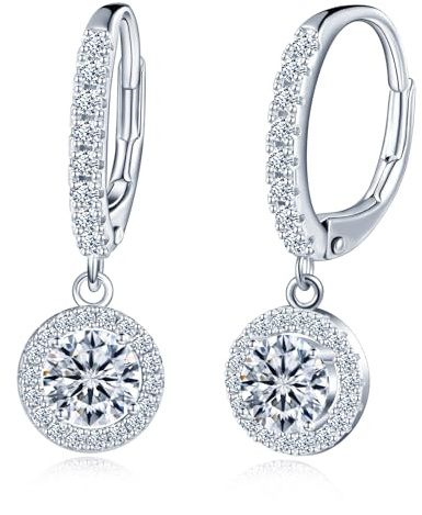 MICMIF Ohrringe Creolen Silber 925 für Damen 1 Karat 2 Karat Moissanite Diamant Halo Ohrhänger Ohrringe, VVS1 D Farbe Moissanite Hängende Ohrringe Creolen Ohrschmuck für Frauen Freundin