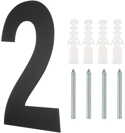 sourcing map 12 Inch Floating House Number, Stainless Steel Metal Modern House Number for Outside Address Sign for House with Nail Kit for Mailbox Yard Home Front Door (Number 2, Matte Black)