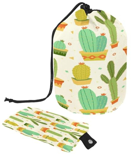 Trousse de toilette avec cordon de serrage en forme de tonneau de cactus en pot et figue de barbarie Trousse de toilette Trousse de maquillage de voyage + Petit sac, multicolore,