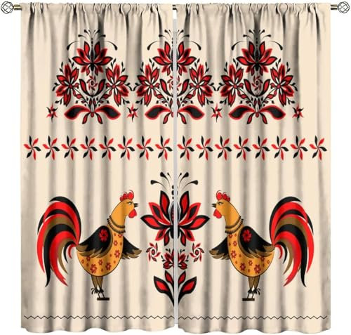 Vorhang Blickdicht Gardinen Mit Ösen - 2 Stücke 220 (B) X 215 (H) cm Verdunklungsvorhänge 3D Tierhuhn Muster Thermovorhang Für Kinderzimmer Schlafzimmer Weihnachtsgardinen 9426351642088