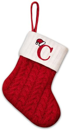 NIBESSER Calza Befana con Lettera 20 cm Calze Natalizie da Appendere in Maglia Calza Befana Vuota Epifania Natale Decoraizione Natalizia per Camino (C)