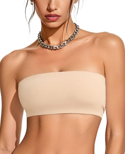 Upushall Strapless Bandeau Bras for Women Seamless Comfort Wireless Bralettes Non-Padded Tube Bra Beige M