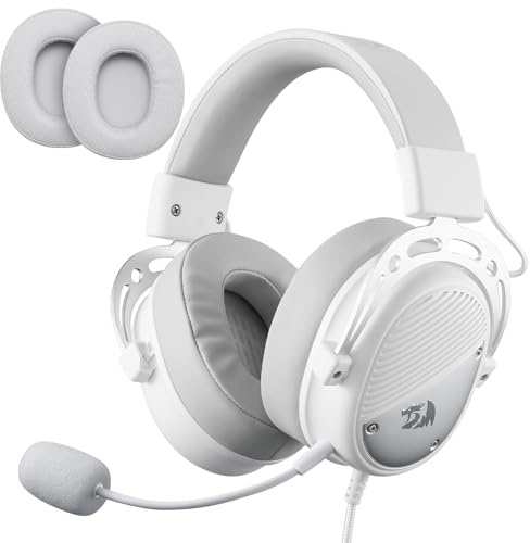 Redragon H730 USB Wired Gaming Headset - 53mm Drivers, 360° Spatial Sound, Detachable Noise-Canceling Microphone, Magnetic Replaceable Ear Cushions, Over-Ear Headphones Works for PC/PS4/PS5, White