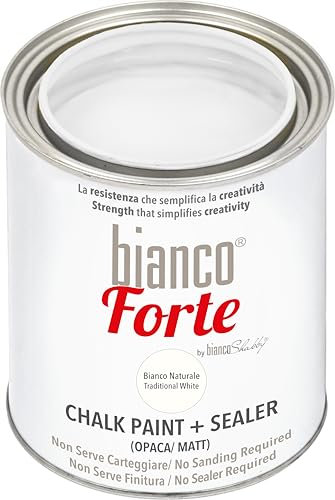 Bianco Forte - Bianco Naturale - (1L) Vernice a Gesso con Finitura/Protettivo 2-in-1: Chalk Paint Super Resistente per Mobili, Pareti e Porte – Asciugatura Rapida, Interni/Esterni, Opaca