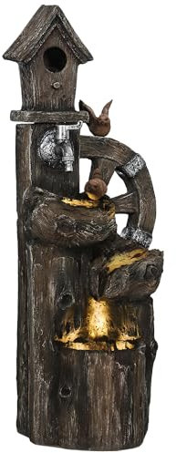 Outsunny fontana d'acqua 2 in 1 con casetta per uccelli fontana da giardino illuminata a LED fontana decorativa a cascata a 4 livelli per giardino patio terrazza 34,5x29,5x92 cm Multicolore