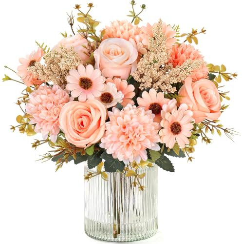 MEIVINES Künstliche Blumen Kunstblumen Wie Echt Künstlich Blumenstrauß 2 Bündel Seide Kunstrosen Blumenstrauß Künstlich Seidenblumen Champagner Blumen für Hochzeit Partei Heim Küche Dekor