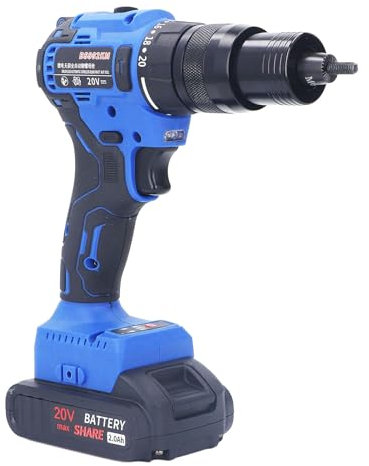 Kit de Pistola Rivet, 100-240 VAC 2 Batería de Litio Automáticamente y Manual la Herramienta Alquiler Nutrias Eléctricas M5 M6 Cabeza Alta Eficiencia para Proyectos Remaches (Enchufe de la UE)