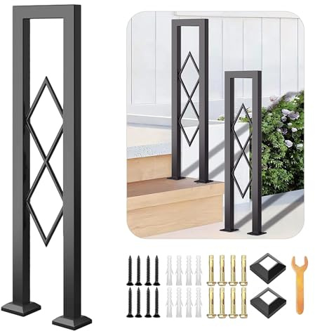 YUJEYHD Innengeländer U-förmiges Treppengeländer, 75-110 cm Schmiedeeisen Handlauf für Veranda, Flur, Loft und Außentreppen, Modernes Diamant Dekor Sicherheitszaun (Schwarz, 85cm)