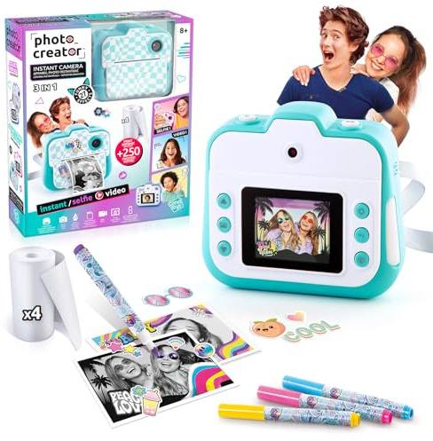 Canal Toys - Photo Creator - Appareil Photo à Impression Instantanée Turquoise pour Enfants 8 Ans+ - Selfie & Caméra Vidéo - Impression sans Encre sur Papier Thermique - Idée Cadeau - CLK 001T