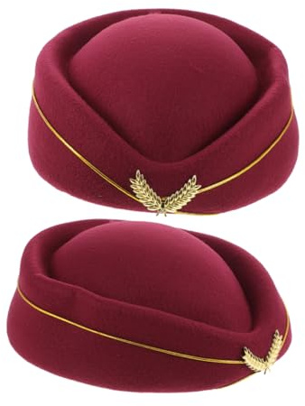 BESTYASH 2stücke Flugbegleiter Hut Rot für Damen Stewardessenmütze als Airline-uniformzubehör Cosplay-kostümaccessoire Atmungsaktiv und Bequem Kopfumfang