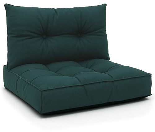 Amazinggirl Cojín Lounge Muebles Jardín - Juego: cojín 50x50 cm y Respaldo 40x50 cm Respaldo Rattan Ideal para balcón terraza salón Exterior Confort Acolchado Grueso Duradero Verde