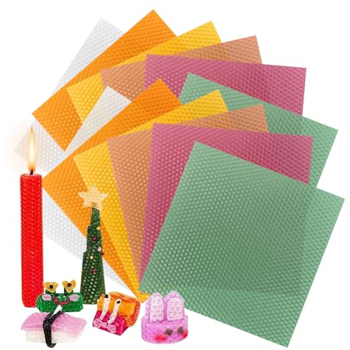 Yuragim Bienenwachsplatten für Kerzen, Kerzen Selber Machen Set Kinder, 12 leuchtende Farben (20 * 20 cm), Bienenwachsblätter zur Kerzenherstellung, Bienenwachskerzen-DIY-Kit für Erwachsene und Kinder