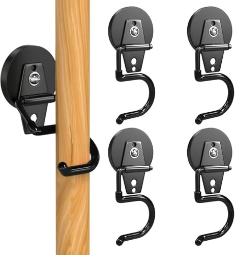3-H 4 Stück Magnetischer Besenhalter aus Legierter Stahl, Schwarz | 66 mm Magnetfuß Garagehaken, Rutschfeste Gartengerätehalter Wandhalterung für Besen & Gartengeräte in Garage Garten & Zuhause