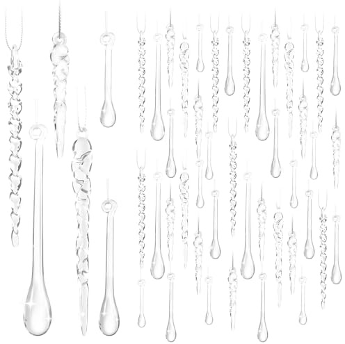 120 Pcs Christmas Icicle Ornaments for Christmas Tree Decorations, Clear Water Drop Shape Crystal Pendants Hanging Acrylic Ornaments, Xmas Winter Wonderland Party Decorations