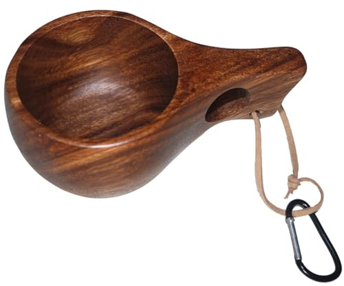 Outdoor-Becher Naturholz mit Karabiner - Campingbecher für Kaffee & Tee, Ideal für Wandern, Picknick und Reise Nordic Style Tasse